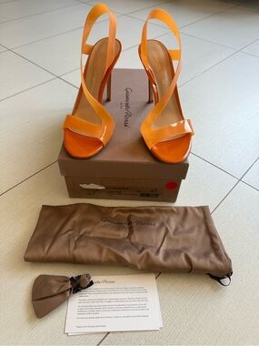 Gianvito Rossi Orange Patent Leather Slingback Heels